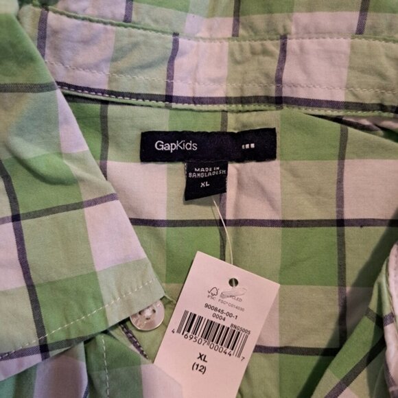Gap boys size XL or 12 green, white & black plaid shirt, long sleeve, NWT - Picture 4 of 7